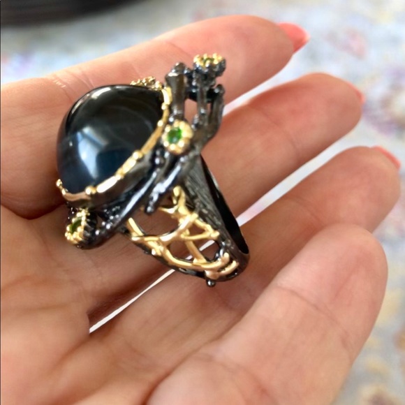 Genuine Tiger Eye Chrome Diopside Ring - Picture 4 of 8